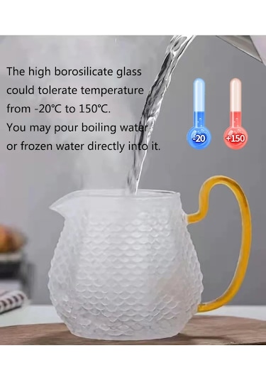 Qerhome Borosilikat Cam Buzlu Gold Saplı Bitki Çayı Demliği 550 Ml Altındem Şeffaf