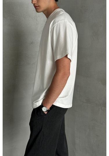 Hyman Erkek %100 Pamuk Oversize Basic T-shirt Beyaz