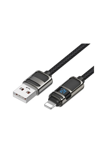 Rogfer Hoco U137 Usb'den 8 Pin'e Hat 2.4a Ekranlı Şarj Veri Kablosu, Uzunluk: 1.2m Siyah