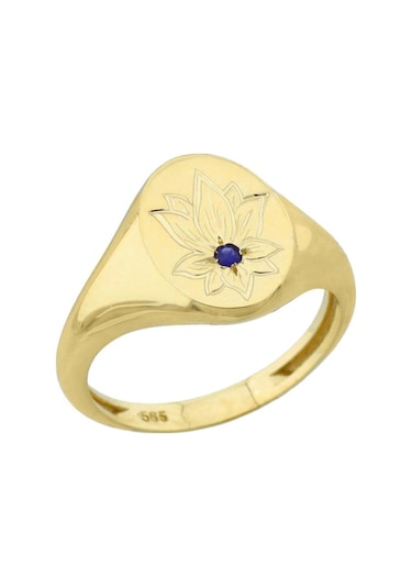 Safir Taşlı Lotus Çiçeği Altın Yüzük