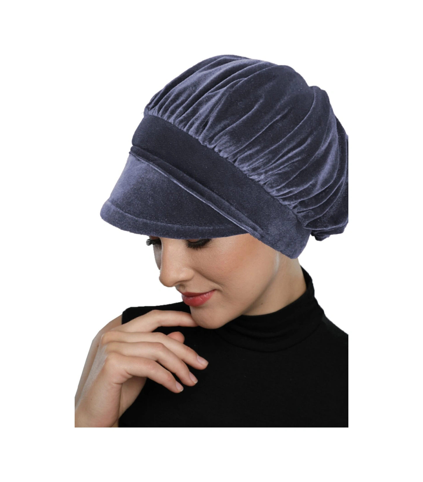 Kadife Şapka Toka Detaylı Füme Hazır Türban Tesettür Bone Füme