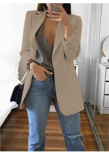 Kadın Moda Ceket Orta-uzun Kollu Tek Göğüslü Günlük Sıcak Ceket Haki