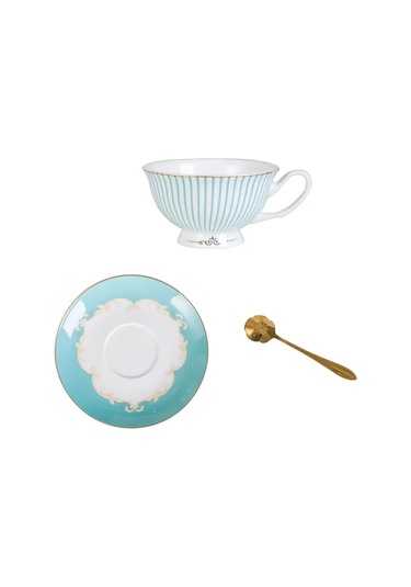 Myinkai 3-piece Set Mavi Çizgili İngilizce Kemik Çini Kahve Açık Mavi