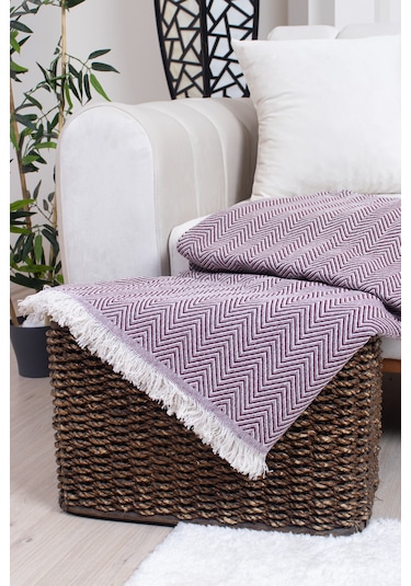 Pamuklu Zikzak Desenli Püsküllü Koltuk Örtüsü 170x210 Cm Dekoratif Ve Çok Amaçlı Bordo