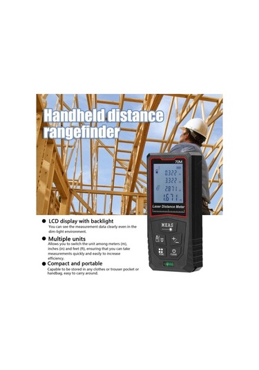 Pazly El Tipi Lazerli Hassas Dijital Mesafe Ölçer - Lcd Ekranlı Arka Aydınlatmalı İnşaat Ölçüm Cetveli