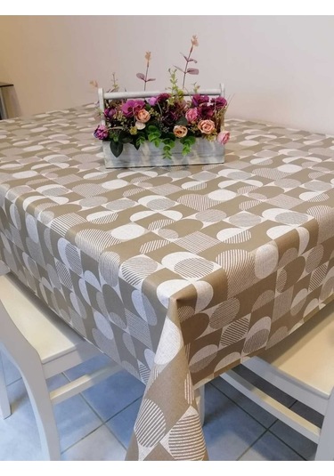 Elyaflı Pvc Muşamba - Desenli Silinebilir Masa Örtüsü Fnt12191 Kahverengi