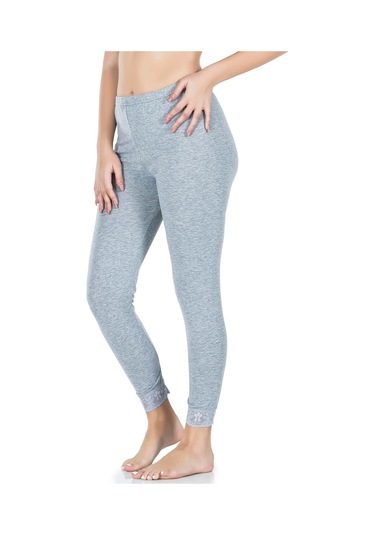 Derya Kurşun Paçası Dantelli Kadın Tayt 422 Gri