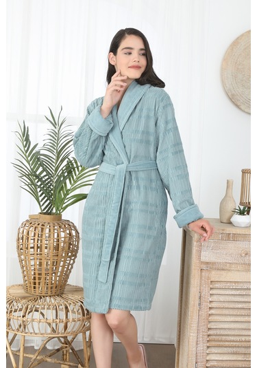 Sadem Organik Spruce Şal Yaka Bornoz Mint