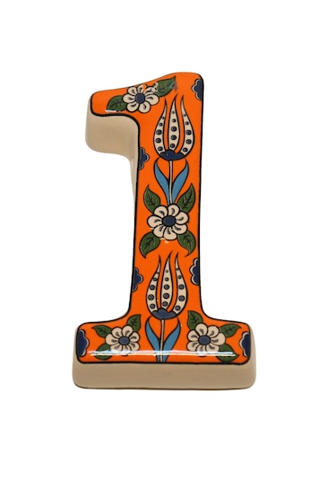 Seramik Kapı Adres Numaraları (0-9) Turuncu Lale Desen