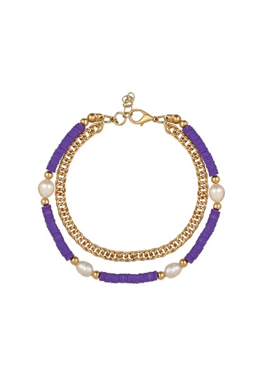 İnci Detaylı İkili Boncuk Halhal Mor