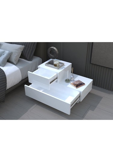 Kayra Kmd002 Led Işıklı Komodin 2 Çekmeceli Modern Tasarım Beyaz