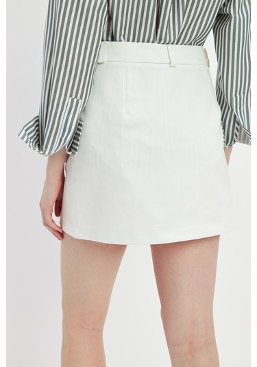 Stella Pulvis Krem Cepli Nervürlü Mini Etek Krem