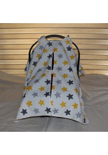 Bebek Puset Örtüsü Çift Katlı Astarlı Puset Örtüsü Sarı Yıldız Desenli Çıt Çıtlı Puset Örtüsü Açık Sarı