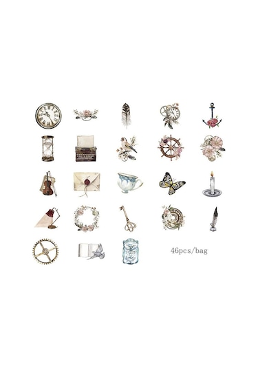 Jms 46 Adet Vintage Gotik Dekorasyon Kağıt Çıkartmalar Kawaii Etiket Engo Diğer