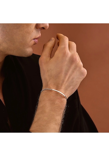 925 Ayar Gümüş Kişiselleştirilebilir Sarmal Unısex Kelepçe Bileklik Gümüş
