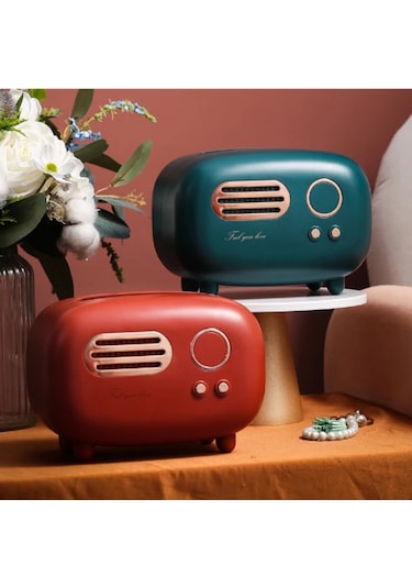 Büyük Kırmızı Yaratıcı Radyo Doku Kutusu Işık Lüks Retro Tarzı Ev Oturma Odası Yemek Odası Çay Masası Çok Fonksiyonlu Doku Saklama Kutusu