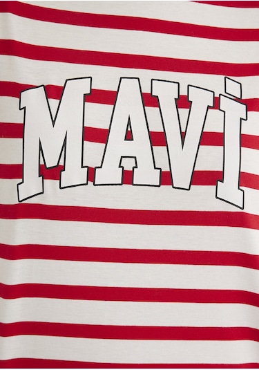 Mavi - Mavi Logo Baksılı Kırmızı Çizgili Tişört 1611360-84475 Kırmızı