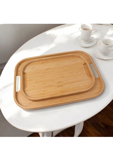 Morponi Dikdörtgen Bambu Servis Tepsisi, 2'li Set