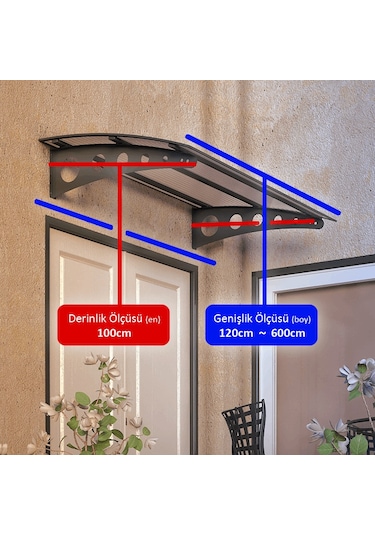 SundurmaX Pratik Metal Sundurma 150x100 Oval Serisi Kapı Üstü Sundurma Antrasit - Şeffaf