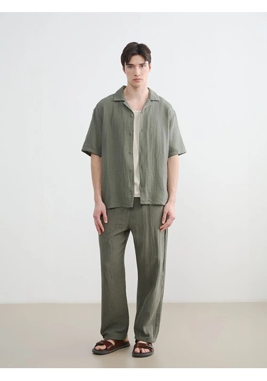 Lc Waikiki Haki Loose Fit Resort Yaka Müslin Erkek Gömlek