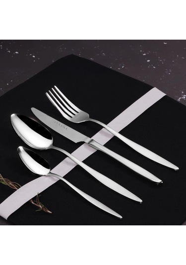 Serenk Milano Çelik Çatal Kaşık Bıçak Takımı 24 Parça Gümüş
