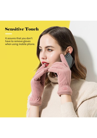 Springsun Kadınlar İçin Kışlık Dokunmatik Eldiven - Rüzgar Geçirmez, Yumuşak Astarlı, Isıtıcı Pembe Pembe