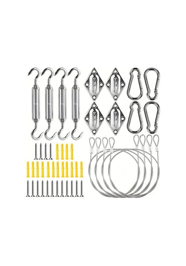 Gateesat 44 Parça Paslanmaz Çelik Gergi Ayar Cıvata Ve Yaylı Kanca Seti 15 Metre Çelik Halat