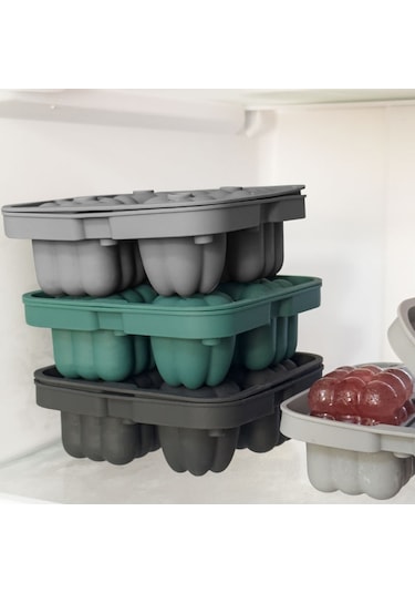 2'si 1 Arada Buz Küpü Tepsisi Yeniden Kullanılabilir Silikon Buz Yapma Kalıbı, Huni + Buz Kelepçesi Bpa İçermez, Fda Sertifikası Yok - Gri