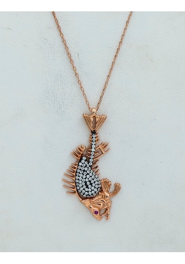 925 Ayar Bronz Renk Özgün Tasarım Gümüş Kolye (Balık Figürü)