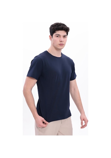 Freemen Erkek/unisex Bisiklet Yaka Basic Tişört %100 Pamuk-371 Lacivert