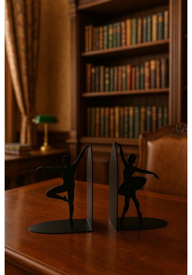Balerin Figürlü Metal Kitap Tutucu 2 Li Set Dekoratif Masa Üstü Kitaplık Düzenleyici
