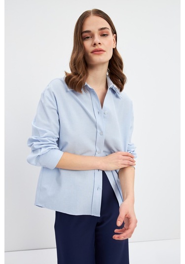 Stella Pulvis Mavi Çift Yaka Detaylı Oxford Gömlek Mavi