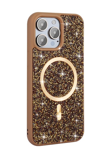 Ariatech İphone Uyumlu 15 Pro Max Kılıf Pırlanta Tasarımlı Magsafe Şarj Özellikli Mozaik Sil Gri