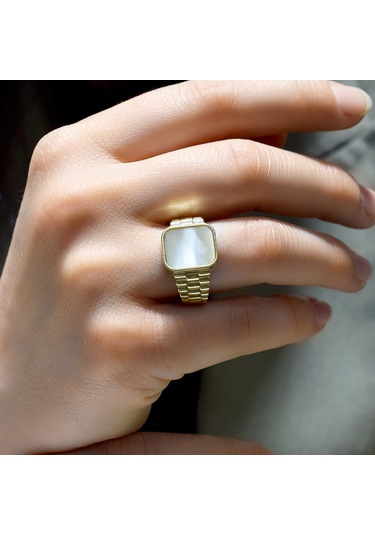 Lilarote Sedef Taşlı Altın Modern Yüzük
