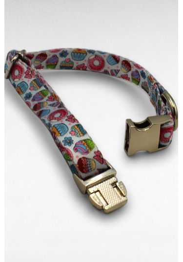 Caramelos İsimli Köpek Tasması, Yavru Köpek Tasması, Küçük Irk Köpek Tasması, Metal Kilit, 1,5 Cm Kırmızı - Mavi