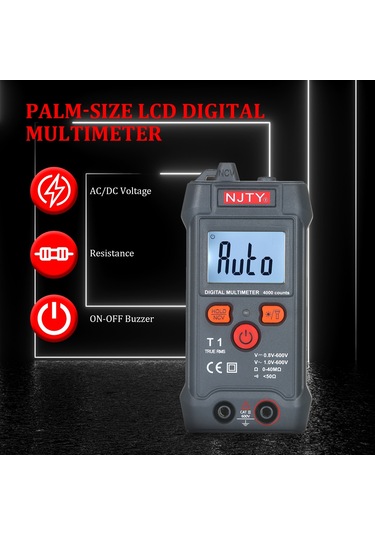 Njty Avuç İçi Boyutunda Lcd Otomatik Siyah Dijital Multimetre