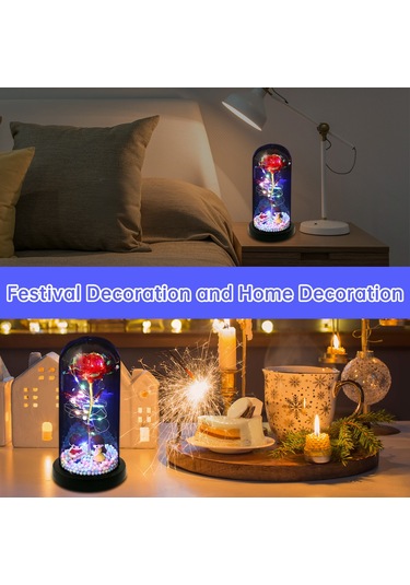 Qingmipy Renkli Işıklandırmalı Akrilik Kubbede Sonsuz Gül - Anneler Günü, Sevgililer Günü Hediyesi Beyaz