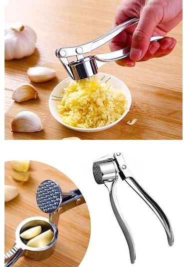 Sarımsak Ezici Hazneli Çelik Sarımsak Ezme Aparatı Yuvarlak Sarı