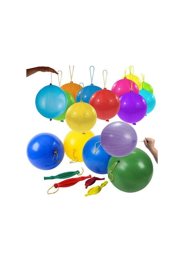 Punch Balon 100 Adet Zıpzıp Lastikli Balon Karışık Renk İpli Balon