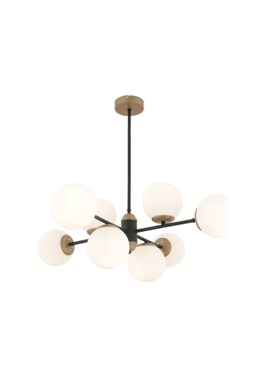 Beria 8'li Sıralı Eskitme Beyaz Camlı Modern Oturma Odası Salon Avize Beyaz