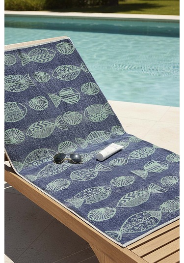 Lacivert & Turkuaz Aztec %100 Pamuklu Plaj Havlusu 70x140 Cm Çok Renkli