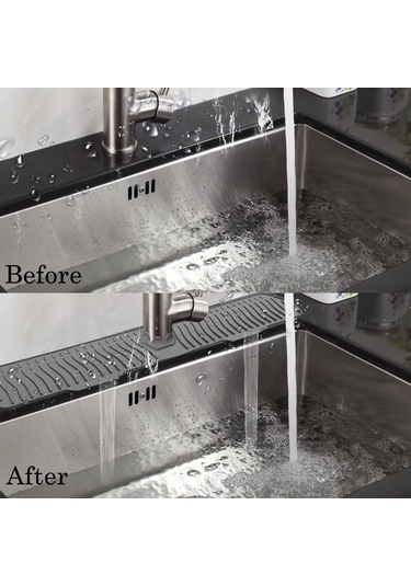 Ximistore9 Gri Silikon Lavabo Matı, Otomatik Su Akışlı Mutfak/ Banyo Musluk Altı Koruyucu, 76cmx15.3cm Kaymazsız Su Toplamama Döşeme Gri