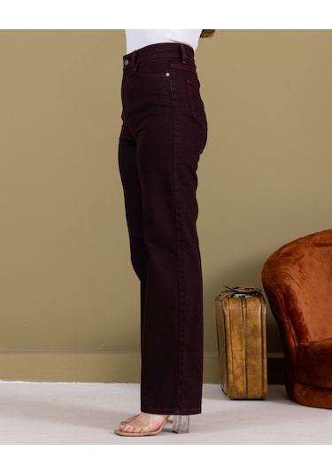 Ahmetkoccollection Kadın İspanyol Paça Pantolon Bordo Bordo