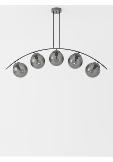 Lal Modern Siyah 5 Li Füme Cam Küre Avize Yay Formlu