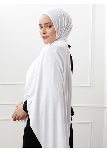 Şaless Likralı Penye Şal - Beyaz