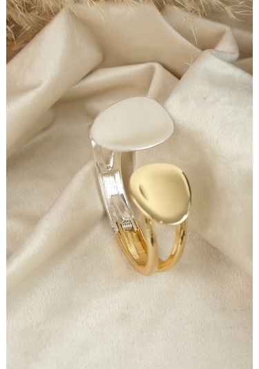 Çildan Womens Gold Ve Silver Özel Tasarım Plaka Detaylı Kelepçe B