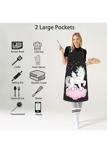 Önlük, Kadınlar İçin Ayarlanabilir Boyunlu Önlük, Ev İçin Uygun Pop Art Tek Boynuzlu Atlar Uzay Elemanları, Diğer