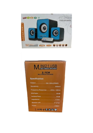 FT202BT 2+1 Bluetoothlu Kumandalı Mini Masa Üstü Hoparlör Mavi