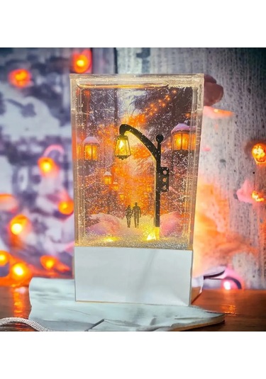 Işıklı Nostaljik Gümüş Sokak Lambası - Dekoratif Gece Lambası Gold