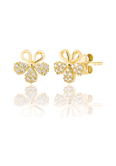 Gümüş 14k Altın kaplama Çiçek Modeli küpe